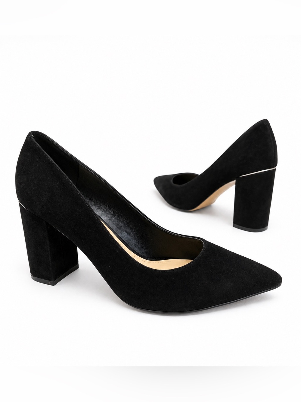MARC FISHER Viviene BLOCK HEEL POINTY TOE PUMP Black women size 7.5M suede chic